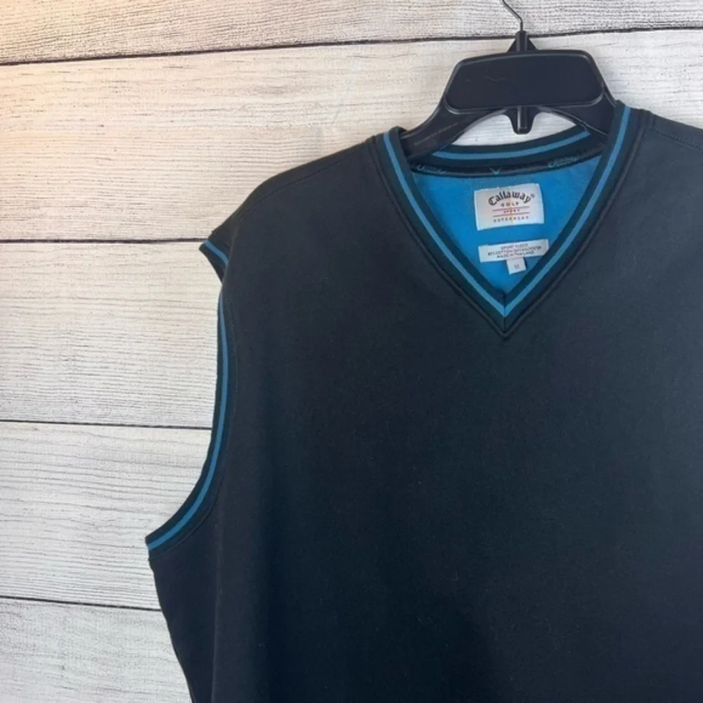Callaway Golf Men's Medium Black‎ Sport Fleece Cotton Blend Vest Blue Trim